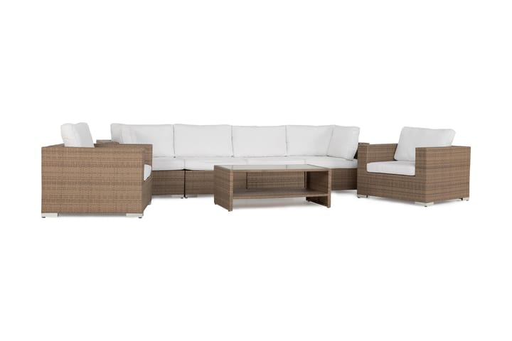 BAHAMAS Loungesoffa 4-sits + Bord Hylla + 2 Fåtöljer Sand - Utemöbler - Loungemöbler