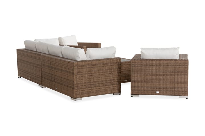 BAHAMAS Loungesoffa 4-sits + Bord Hylla + 2 Fåtöljer Sand - Utemöbler - Loungemöbler