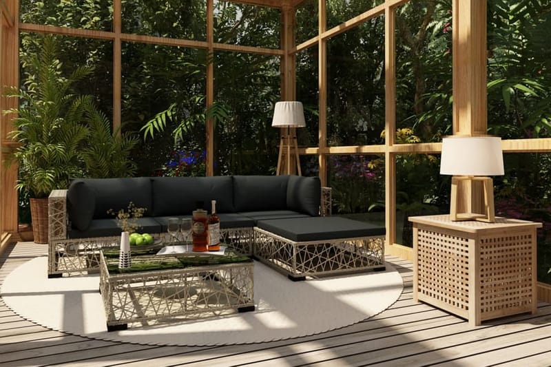 Loungegrupp för trädgården med dynor 5 delar konstrotting gr - Grå - Utemöbler - Loungemöbler