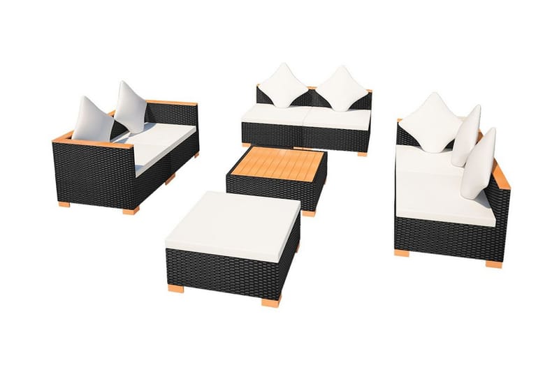 Loungegrupp för trädgården med dynor 8 delar konstrotting sv - Svart - Utemöbler - Loungemöbler