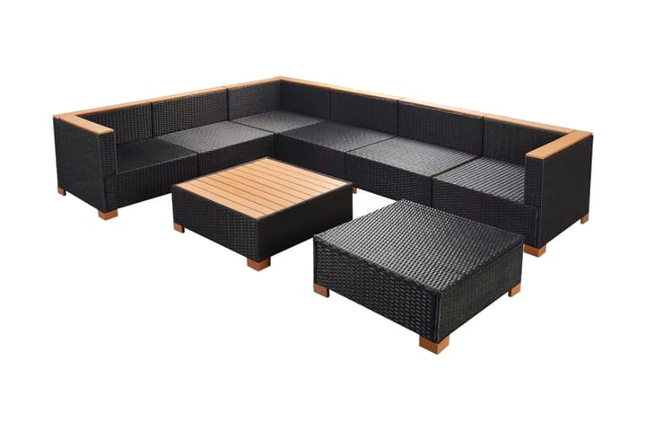 Loungegrupp för trädgården med dynor 8 delar konstrotting sv - Svart - Utemöbler - Loungemöbler