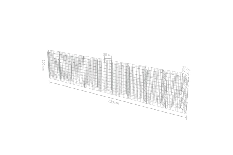Gabionmur i galvaniserat stål 630x30x100 cm - Silver - Utemöbler - Övrigt utemöbler - Tillbehör - Staket & grindar