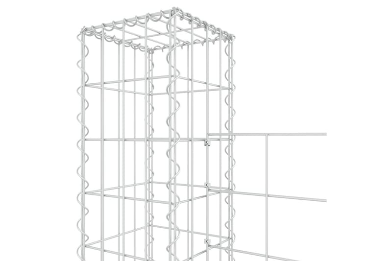 U-formad Gabionkorg med 2 stolpar järn 140x20x200 cm - Silver - Utemöbler - Övrigt utemöbler - Tillbehör - Staket & grindar