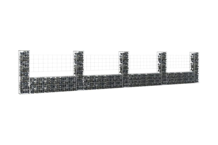 U-formad gabionkorg med 5 stolpar järn 500x20x100 cm - Silver - Utemöbler - Övrigt utemöbler - Tillbehör - Staket & grindar