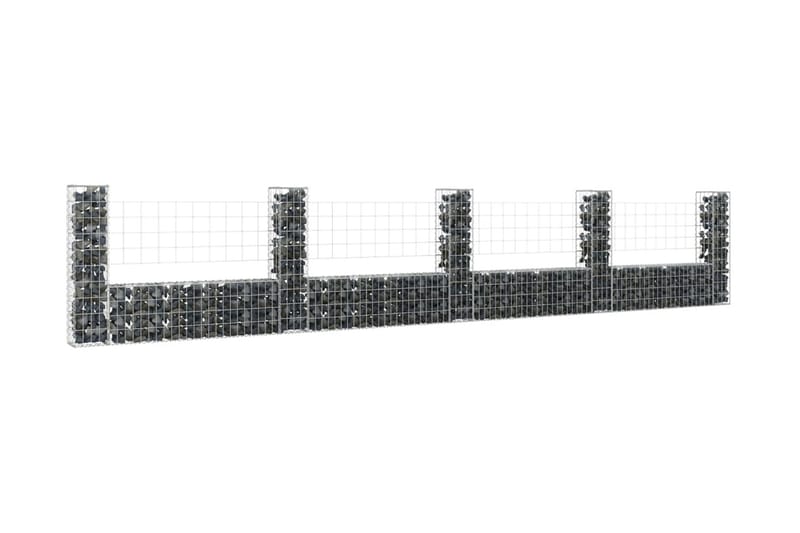 U-formad gabionkorg med 5 stolpar järn 500x20x100 cm