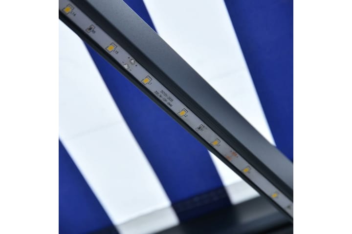 Markis manuellt infällbar med LED 350x250 cm blå och vit - Blå - Utemöbler - Solskydd - Markiser