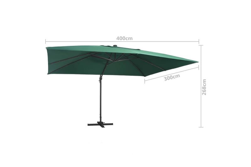 Frihängande parasoll med aluminiumstång & LED 400x300 cm grö - Grön - Utemöbler - Solskydd - Parasoll - Hängparasoll
