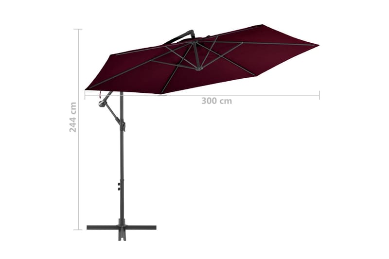 Frihängande parasoll med aluminiumstång vinröd 300 cm - Röd - Utemöbler - Solskydd - Parasoll - Hängparasoll