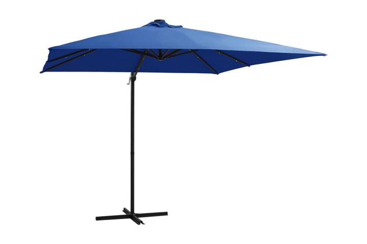 Frihängande parasoll med LED och stålstång 250x250 cm azurbl