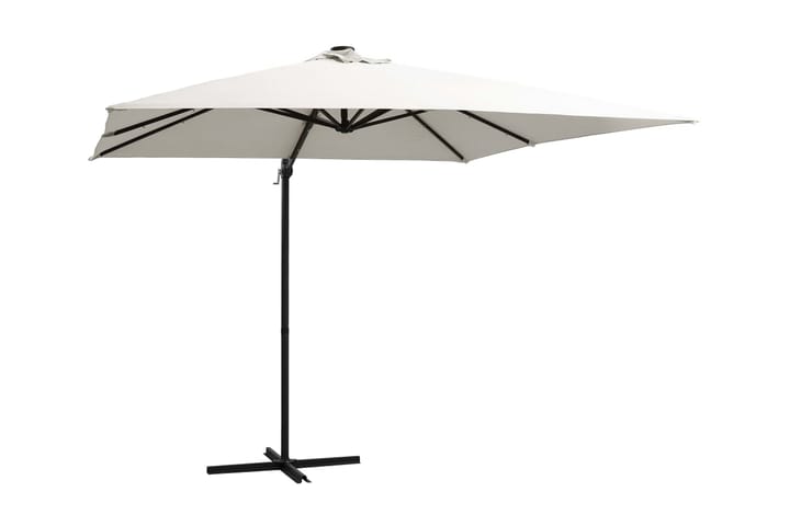 Frihängande parasoll med LED och stålstång 250x250 cm sand - Vit - Utemöbler - Solskydd - Parasoll - Hängparasoll