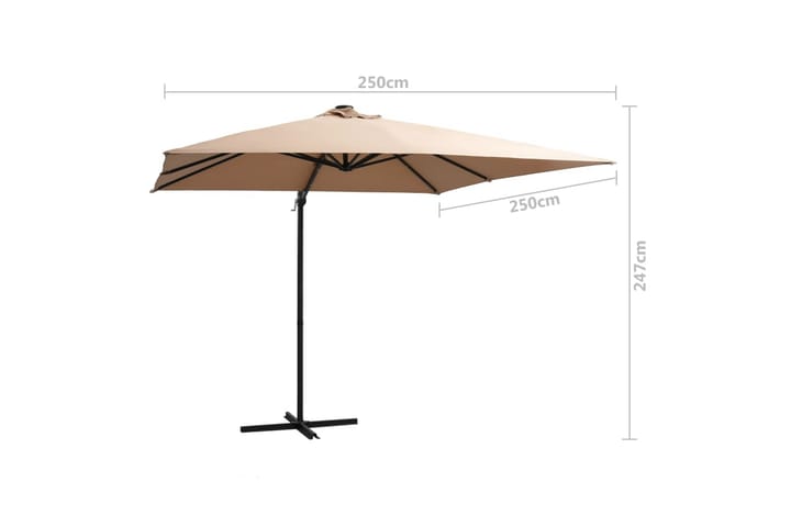 Frihängande parasoll med LED och stålstång 250x250 cm taupe - Brun - Utemöbler - Solskydd - Parasoll - Hängparasoll