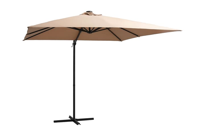 Frihängande parasoll med LED och stålstång 250x250 cm taupe - Brun - Utemöbler - Solskydd - Parasoll - Hängparasoll