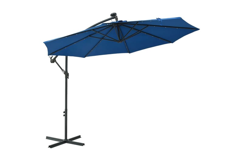 Frihängande parasoll med LED och stålstång 300 cm azur