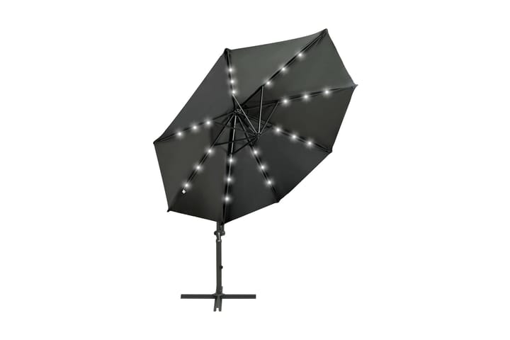 Frihängande parasoll med stång och LED antracit 300 cm - Grå - Utemöbler - Solskydd - Parasoll - Hängparasoll