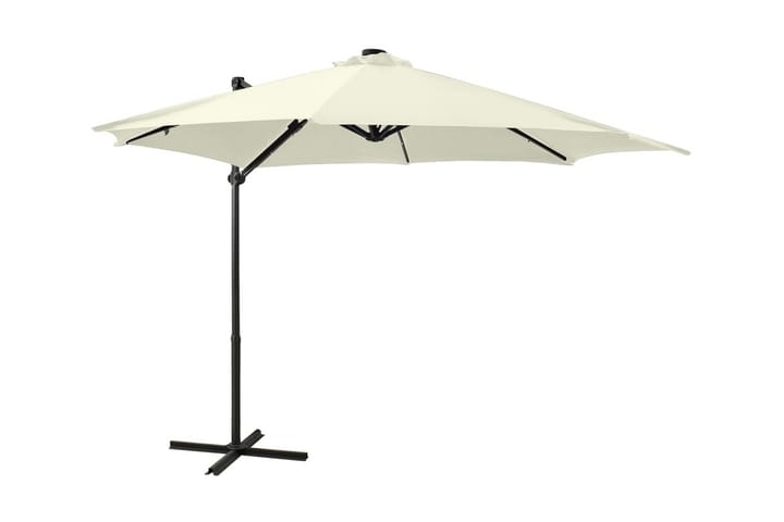 Frihängande parasoll med stång och LED sand 300 cm - Beige - Utemöbler - Solskydd - Parasoll - Hängparasoll