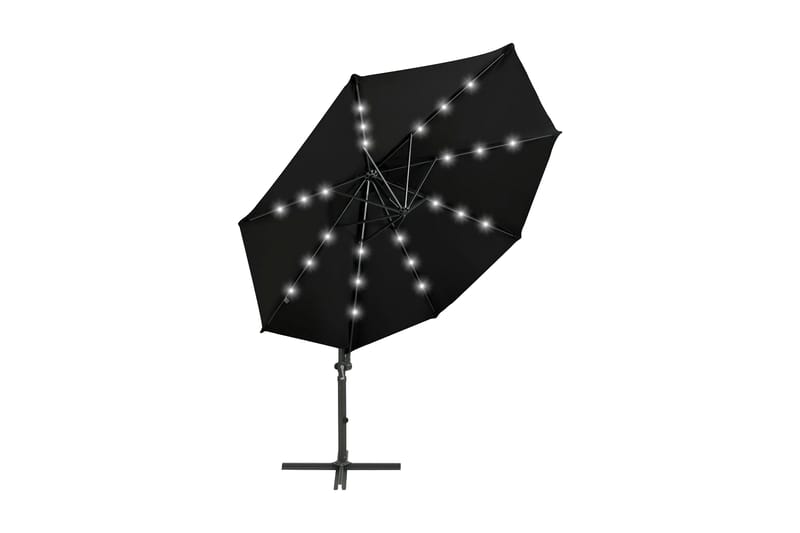 Frihängande parasoll med stång och LED svart 300 cm - Svart - Utemöbler - Solskydd - Parasoll - Hängparasoll