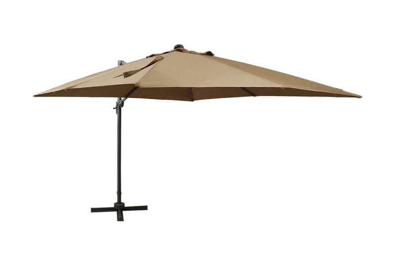 Frihängande parasoll med stång och LED taupe 300 cm - Brun - Utemöbler - Solskydd - Parasoll - Hängparasoll