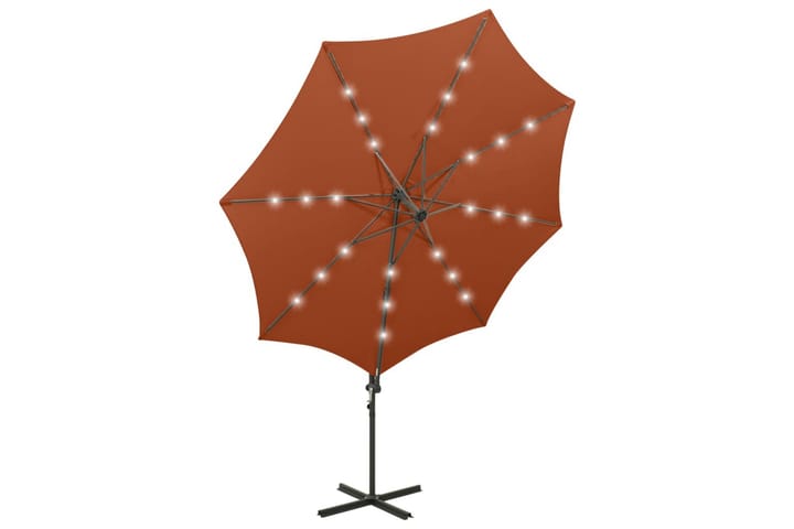 Frihängande parasoll med stång och LED terrakotta 300 cm