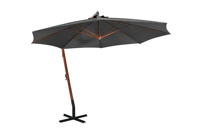 Hängande parasoll med stolpe antracit 3,5x2,9 massivt grantr