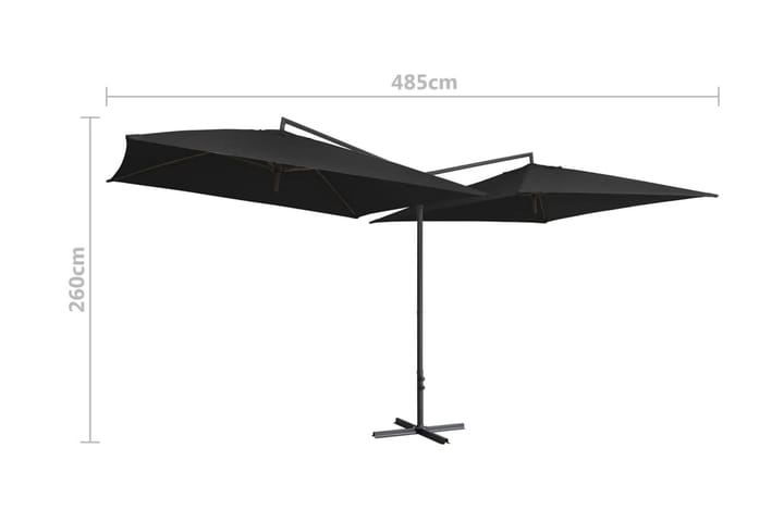 Dubbelt parasoll med stålstång 250x250 cm svart - Svart - Utemöbler - Solskydd - Parasoll