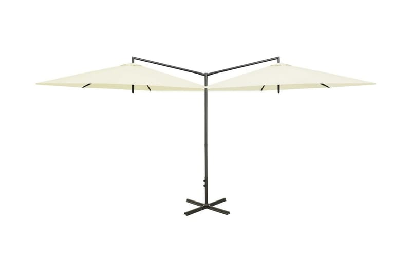 Dubbelt parasoll med stålstång sandfärgat 600 cm