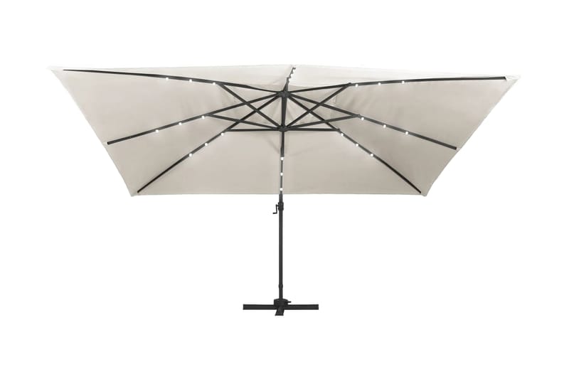 Frihängande parasoll med aluminiumstång & LED 400x300 cm san - Vit - Utemöbler - Solskydd - Parasoll - Hängparasoll