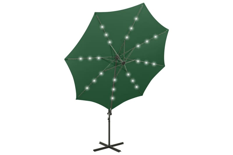 Frihängande parasoll med stång och LED grön 300 cm