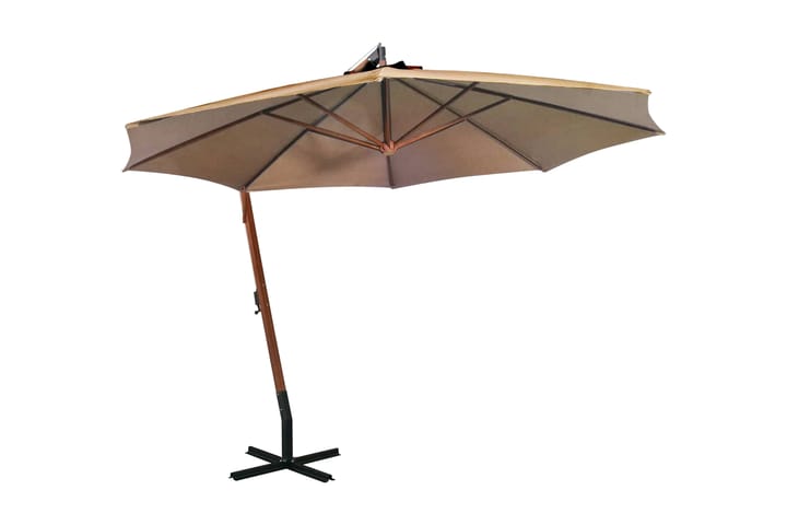 Hängande parasoll med stolpe taupe 3,5x2,9 massivt granträ - Brun - Utemöbler - Solskydd - Parasoll - Hängparasoll