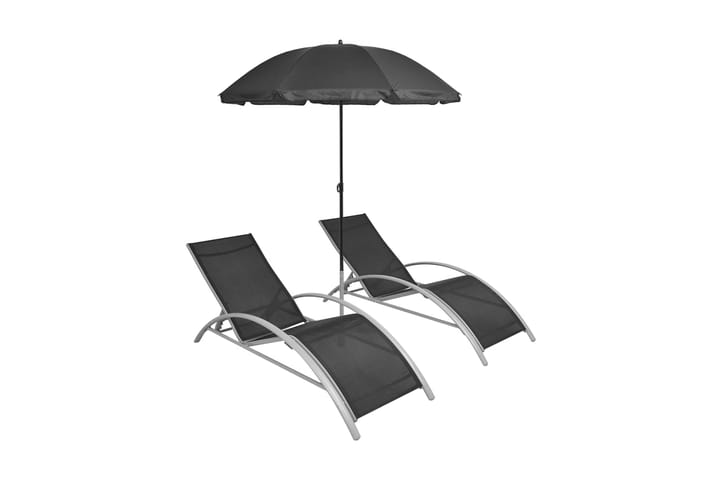 Solsängar med parasoll aluminium svart - Svart - Utemöbler - Solskydd - Parasoll