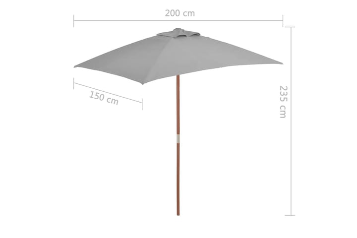 Trädgårdsparasoll med trästång 150x200 cm antracit - Grå - Utemöbler - Solskydd - Parasoll