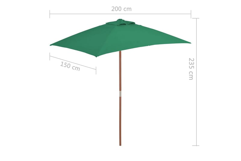 Trädgårdsparasoll med trästång 150x200 cm grön - Grön - Utemöbler - Solskydd - Parasoll