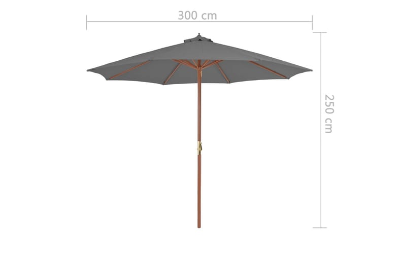 Trädgårdsparasoll med trästång 300 cm antracit - Grå - Utemöbler - Solskydd - Parasoll