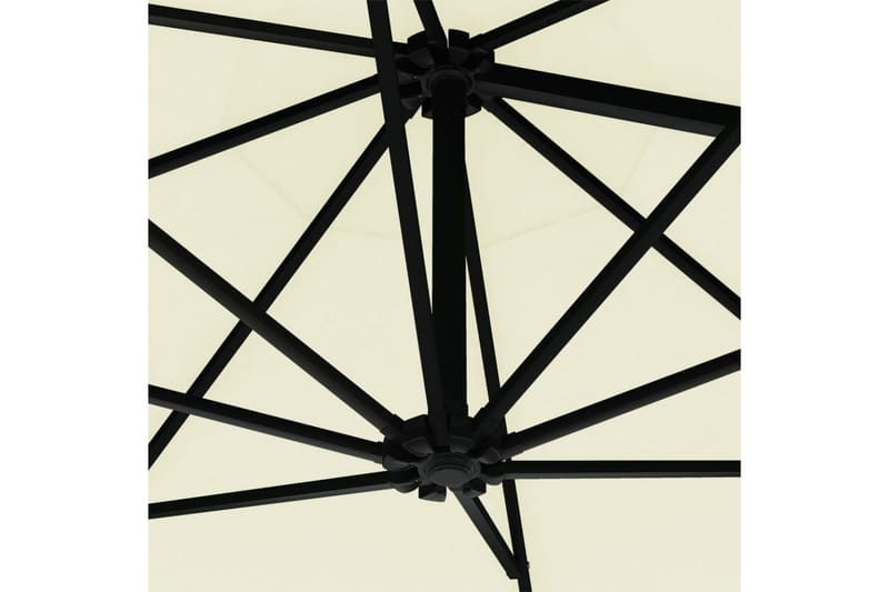 Väggmonterat parasoll med LED och metallstång 300 cm sandfär - Vit - Utemöbler - Solskydd - Parasoll