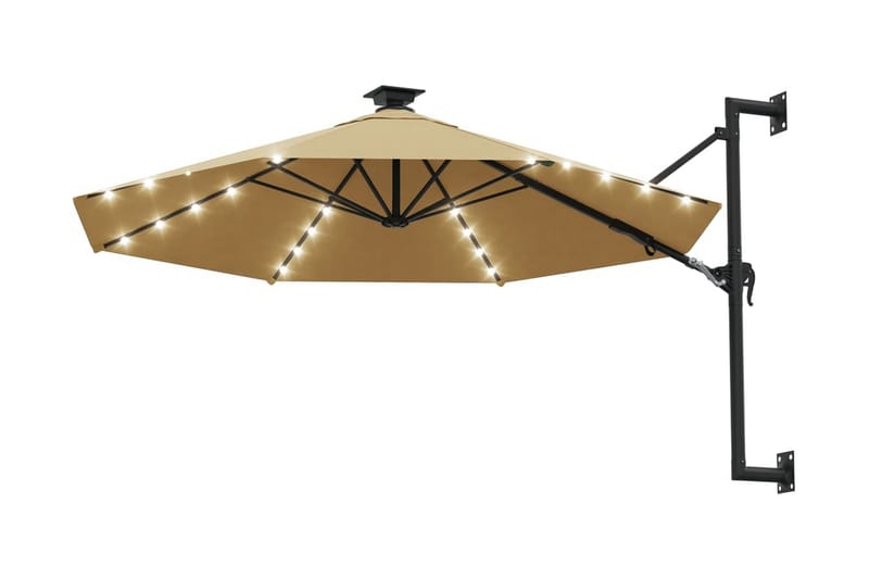 Väggmonterat parasoll med LED och metallstång 300 cm taupe - Brun - Utemöbler - Solskydd - Parasoll