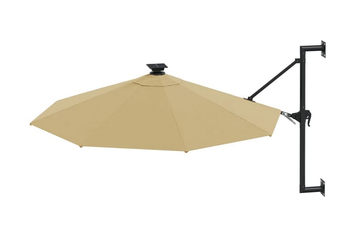 Väggmonterat parasoll med LED och metallstång 300 cm taupe - Brun - Utemöbler - Solskydd - Parasoll