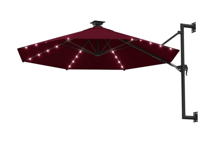 Väggmonterat parasoll med LED och metallstång 300 cm vinröd - Röd - Utemöbler - Solskydd - Parasoll