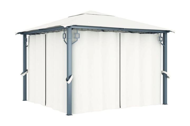 Paviljong med draperier 300x300 cm gräddvit aluminium - Vit - Utemöbler - Solskydd - Paviljonger - Komplett paviljong