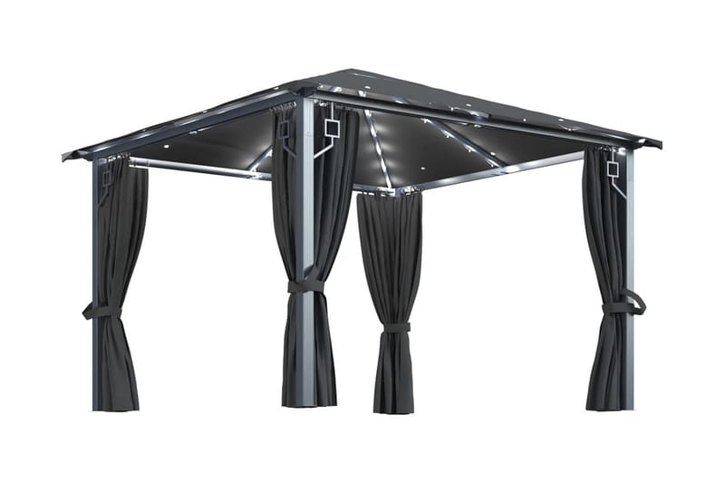 Paviljong med gardin & ljusslinga LED 3x3 cm antracit alumin - Grå - Utemöbler - Solskydd - Paviljonger - Komplett paviljong