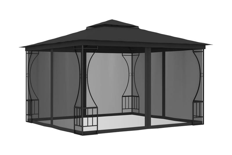 Paviljong med nät 300x300x265 cm antracit - Grå - Utemöbler - Solskydd - Paviljonger - Komplett paviljong