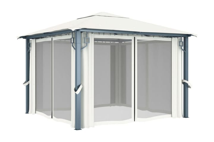 Paviljong med draperier 300x300 cm gräddvit aluminium - Kräm - Utemöbler - Solskydd - Övrig solskydd
