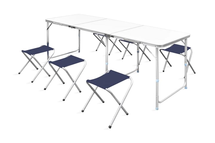 Campingbord med 6 stolar, hopfällbar och justerbar - Vit - Utemöbler - Utebord - Campingbord