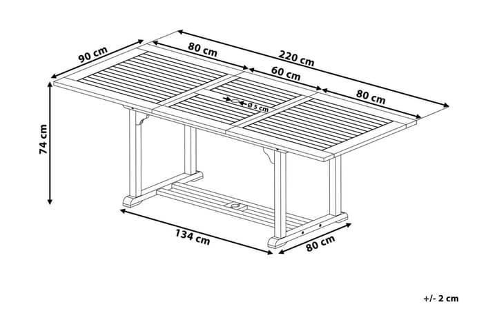 CANNETO Förlängningsbart Matbord 160 cm Natur/Akacia - Utemöbler - Trädgårdsbord & Utebord - Matbord ute