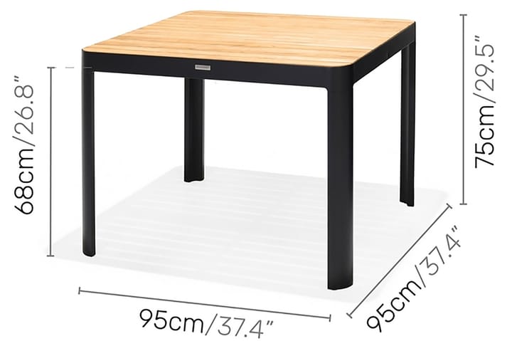 PORTALS Matbord 95 cm Svart/Teak - Utemöbler - Trädgårdsbord & Utebord - Matbord ute