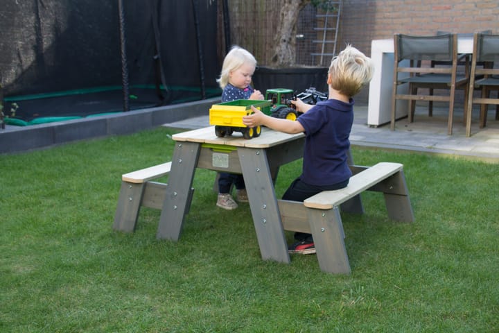 Exit Aksent Sand- och Picknickbord med 2 Bänkar Grå/Trä/Grön - Utemöbler - Trädgårdsbord & Utebord - Picknickbord