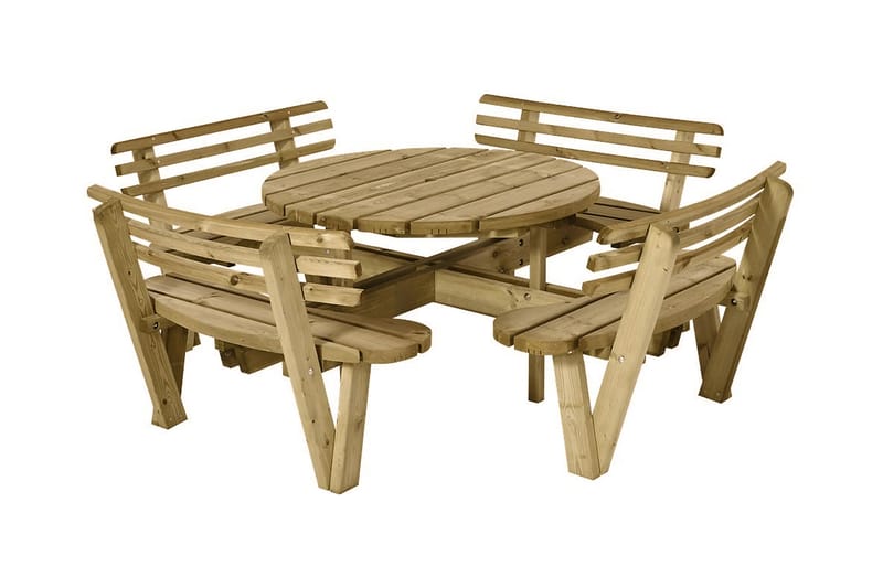 Gudrun Bord- och Picknickbord Runt med Ryggstöd Trä - Utemöbler - Trädgårdsbord & Utebord - Picknickbord