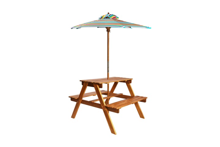 Picknickbord för barn med parasoll 79x90x60 cm massivt akaci