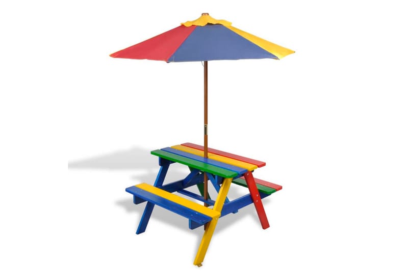 Picknickbord med bänkar och parasoll för barn flerfärgad trä - Flerfärgad - Utemöbler - Trädgårdsbord & Utebord - Picknickbord