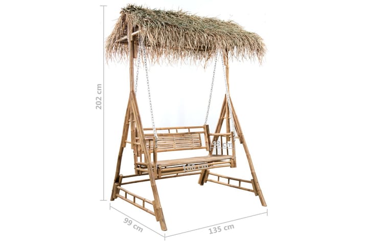 2-sits hammock med palmblad och dynor bambu 202 cm - Brun - Utemöbler - Utesoffor & bänkar - Hammock