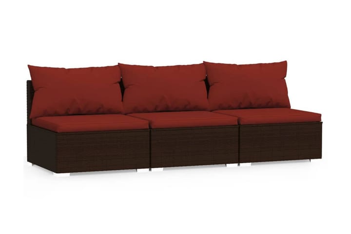 Soffa 3-sits med dynor konstrotting brun - Brun/Röd - Utemöbler - Utesoffor & bänkar - Loungesoffa