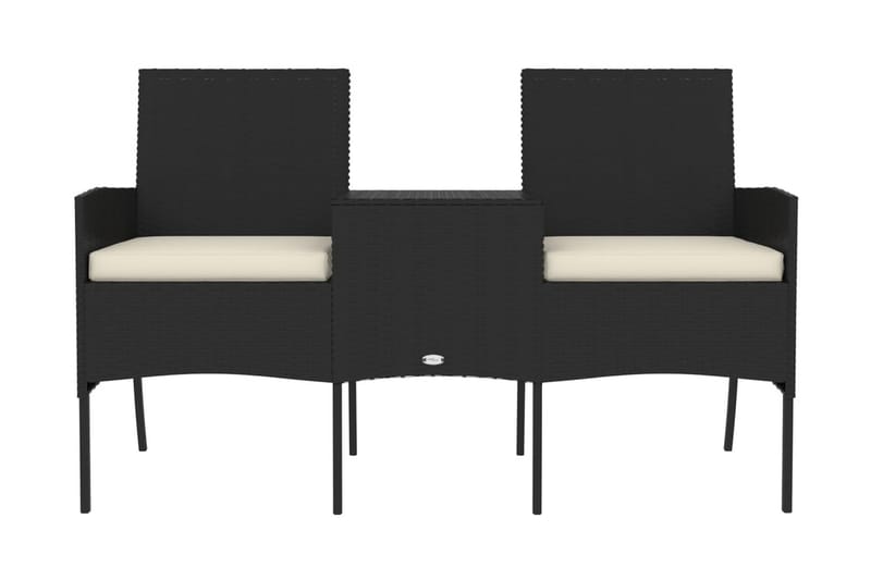 Trädgårdssoffa 2-sits med bord konstrotting svart - Svart - Utemöbler - Utesoffor & bänkar - Loungesoffa